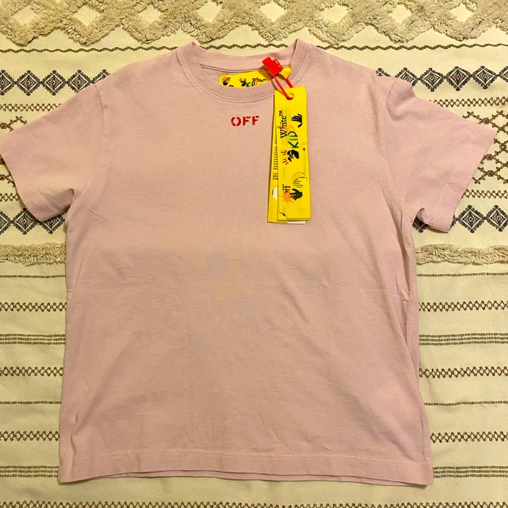 Off white kids pink t-shirt. Brand new, never worn. Have original receipt- Saks